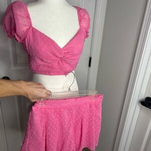 SHEIN Pink Puff Sleeve Crop Top and Skirt Set